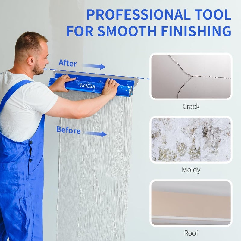KEZERS 22" /55 cm Skimming Blade, 0.3mm Stainless Steel Blade, Smoothing & Knockdown Drywall Knife, Extruded Aluminum, Durable Wall-Board, High-Impact End Caps - Image 3